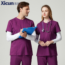 Tie-up zipper nurse doctor clothes short-sleeved hand washing clothes operating room hand brushing beauty salon split suit overalls