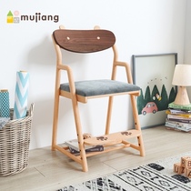 Bear chair Solid wood childrens learning chair with backrest Student writing seat Adjustable height childrens dining chair household