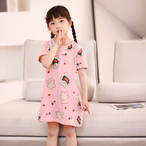 Girl Sleepdress Pure Cotton Summer Short Sleeper Childrens Pajamas Princess Family Childrens Home Clothes