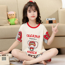 Childrens pajamas summer thin ice wire short sleeve boys and girls breathable suit new air conditioning suit for childrens home suit
