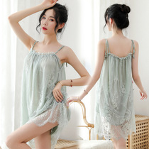 Large size sexy pajamas loose taste tease fat mm200 kg home clothes women Spring and Autumn summer nightgown lace