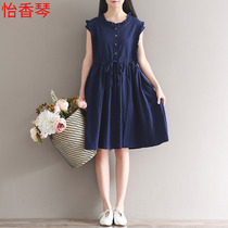 High school student 2020 new less girl summer clothing big child cotton linen dress college wind small fresh short sleeve dress