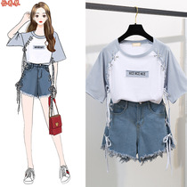 2020 2020 new 13 junior high school students 14 short subsummer clothing two sets 15 loose t-shirt 16-year-old denim shorts woman