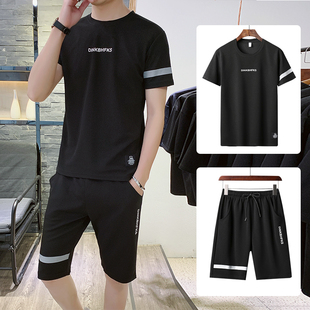 短袖t恤男2020夏季新款韩版潮流一套半袖上衣服休闲套装男