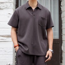 T7137 Fire to No Friend Gauck Heavy Beads Ground Air Cotton Men And Women Loose Wind Retro Casual Short Sleeves POLO