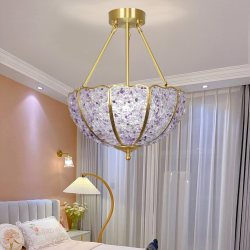 All-copper natural crystal chandelier bedroom study creative decoration post-modern high-end light luxury all-copper chandelier