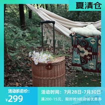 Rod type picnic basket Rattan multi-function wheeled storage basket with cover portable basket ins outdoor picnic props