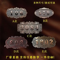 House number plate Household house number custom European-style antique copper color room number plate Hotel dormitory hotel room Hotel box room number plate Household room number digital retro room number self-adhesive