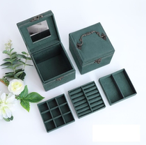 Dark green jewelry gift box Chinese style embroidery storage box with lock earrings jewelry box Member points Childrens gift