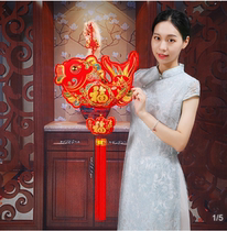 New Year Chinese knot curved fish pendant Indoor living room decoration Small medium large straight fish blessing pendant More than a year