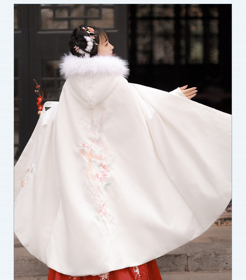 出社原创汉服斗篷女秋冬款加绒加厚长款披风古风毛领保暖红色披肩