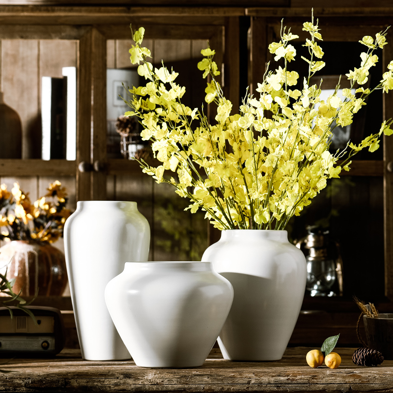 Pure white vase dried flower adornment furnishing articles ceramic sitting room decoration porcelain ware jingdezhen porcelain large POTS