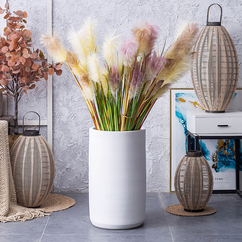 Large diameter circular ceramic light white flower pot high - end key-2 luxury Nordic I and contracted sitting room ground vase imitation of cement