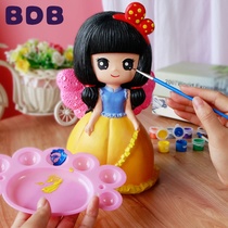 Childrens handmade diy painted plaster doll coated with varny-coated deposit money jar painting to make white blastocky stall toy
