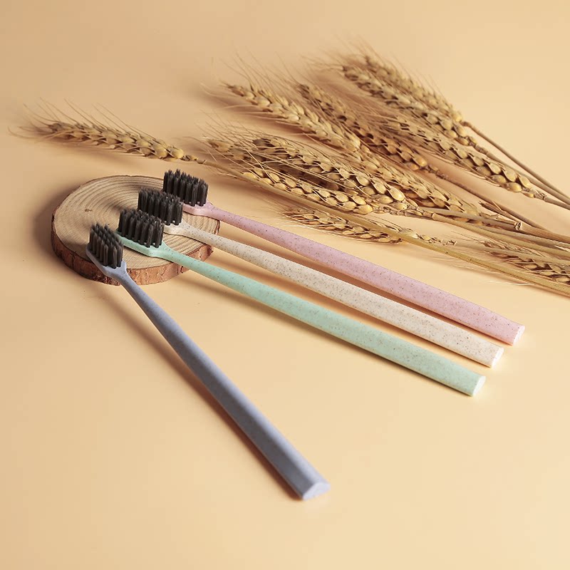 萌盈小麦秸秆牙刷【八支装】家庭情侣成人软毛家用旅行简约