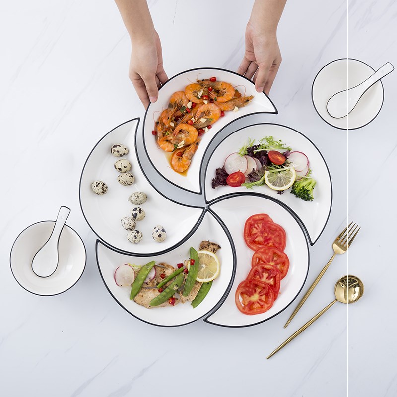 Household platter combination suit creative ceramic tableware for dinner, the food dish plate of fruit moon shape plate