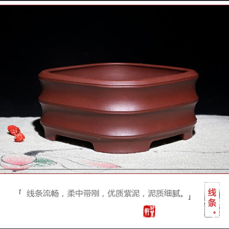 Yixing purple sand flowerpot high - quality goods square corrugated ceramic fleshy calamus potted bonsai big desktop office