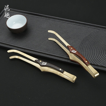 Tea clip All copper solid wood thickened Kung Fu tea road Copper tea clip Cup clip Tweezers Single metal tea set spare parts