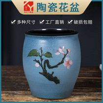 Flower pot ceramic Chinese style creative fleshy basin Floor flower arrangement ornaments Moon flower planting cylinder Courtyard living room decoration