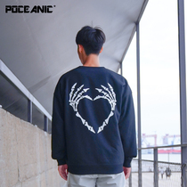POCEANIC spring mens and womens couple skull claws love loose sports long-sleeved sweater round neck pullover jacket
