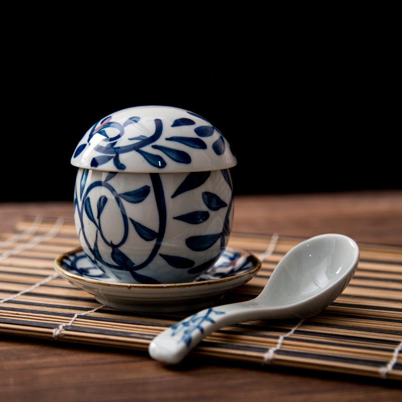 Painting means Japanese ceramics tableware red flow egg cup blues hook rattan steamed steaming bowl with tureen soup bowl laying hens custard with a spoon