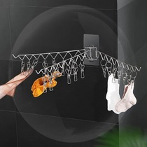 Stainless steel folding drying rack free of punching wall-mounted multi-clamp clothes hanger sunning balcony Multi-functional clotheshorse