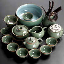 Gokiln Tea Set of Tea Set Ice Cracking Household Brief full set of Ancient Ru Kiln Office Will Guest Kung Fu Ceramic Tea Cup