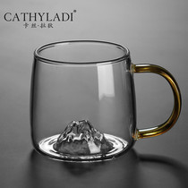 Cathyladi household glass Kung Fu tea set High temperature resistant and anti-scalding transparent cup with handle Office juice cup