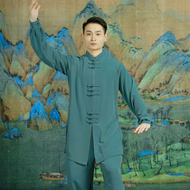 Medium-length style Tai Chi clothes womens clothing 2021 new cotton linen spring summer composite silk taijiquan Taiji Costume Men
