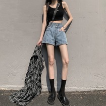 Light blue ultra-high waist denim shorts womens 2021 new A-word loose thin summer thin ultra-short hot pants tide