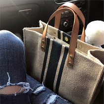 Korean version of the womens portable briefcase 2021 new commuter career stripe simple canvas bag large capacity tote bag