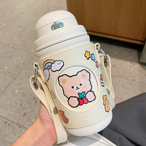 Thermos Cup female cute portable 500ml large capacity water Cup 316 stainless steel cup high appearance Net red suction tube Cup