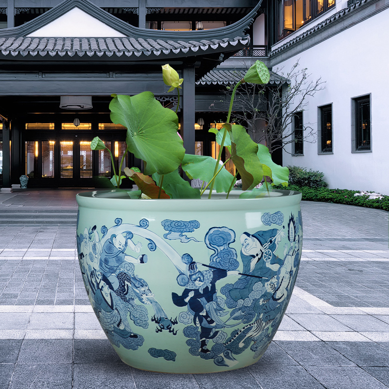 Landing a large ceramic archaize sitting room place home koi fish bowl aquarium landscape tortoise cylinder lotus