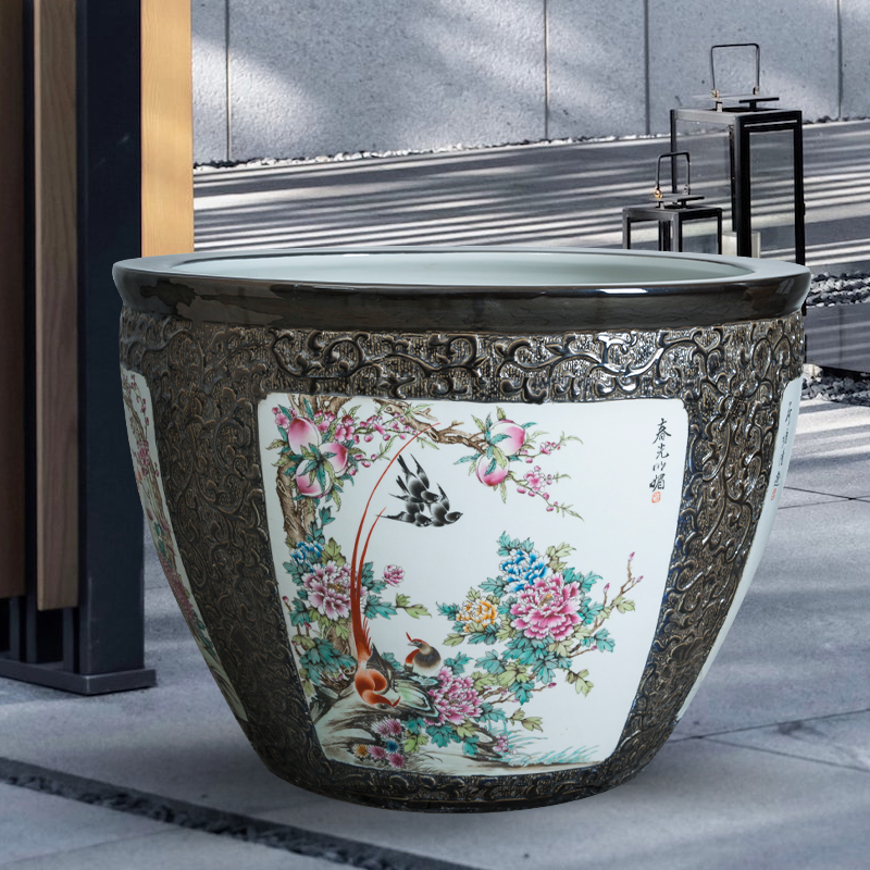 Water lily cylinder lucky company hotel furnishing articles and courtyard jingdezhen porcelain lotus feng shui aquarium landing the tortoise cylinder