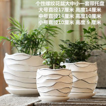 Flowerpot ceramic wholesale with tray simple clearance special large size creative plastic green rolow multi-meaty flower pot