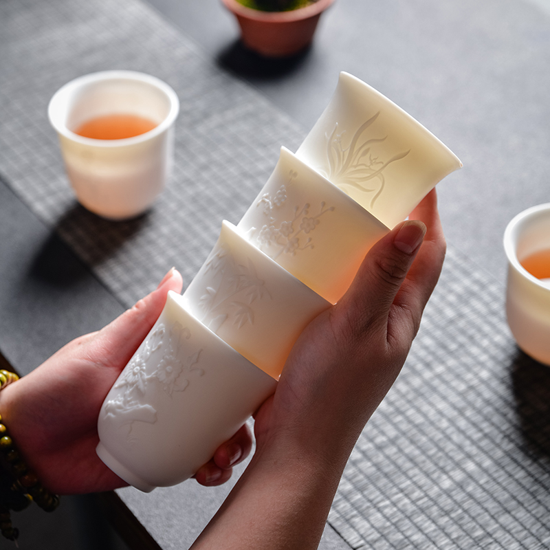 Dehua suet jade white porcelain kunfu tea cups a single household personal master cup sample tea cup white ceramic cup