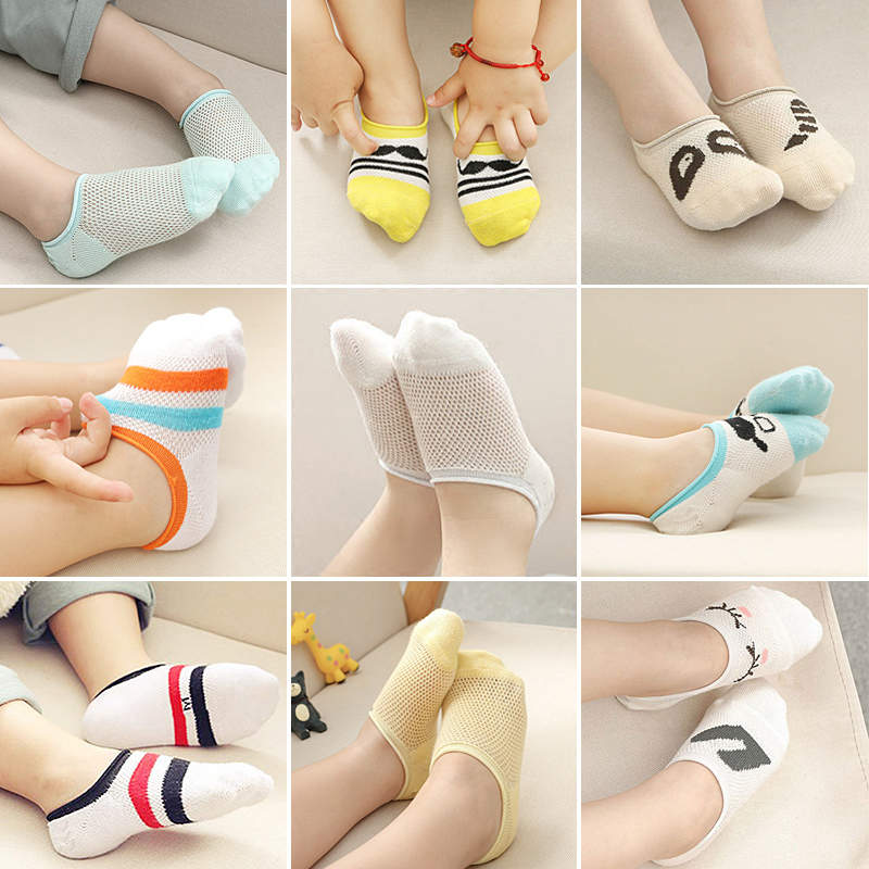 Children socks Summer thin Baby Invisible Socks Shallow Mouth Non-slip Boy Girl Girl Spring Summer Days Pure Cotton Mesh Short Invisible