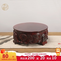 Solid wood base Buddha statue vase bonsai stone head ornaments teapot incense burner wooden bracket round round can be dug custom