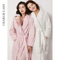 Flannel nightgown womens spring and autumn coral velvet white towel bathrobe thickened extended absorbent quick-drying pajamas warm