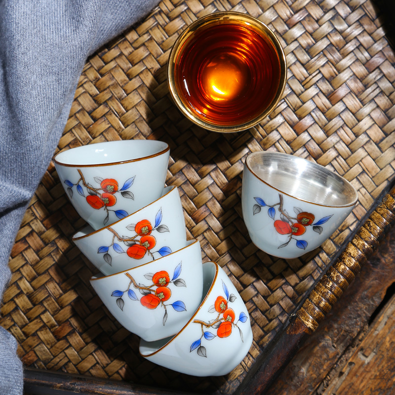 Blue and white porcelain tea tasted silver gilding the teapot tea suit household ceramic teapot kung fu silver cup gift boxes suit