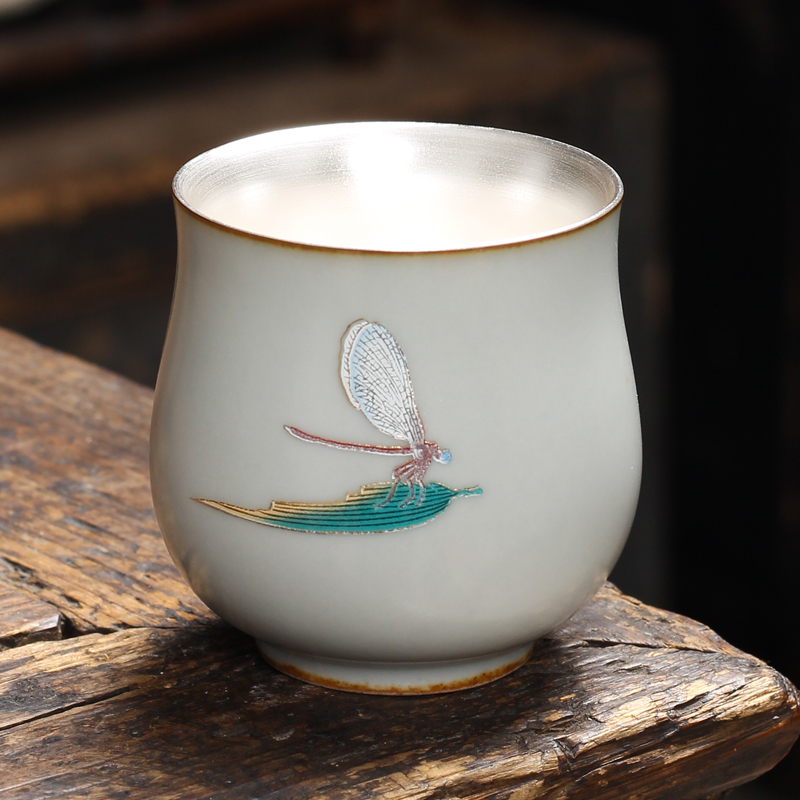 Manual coppering. As silver cup 999 sterling silver from jingdezhen blue and white porcelain tea set tea cup single cup size, master