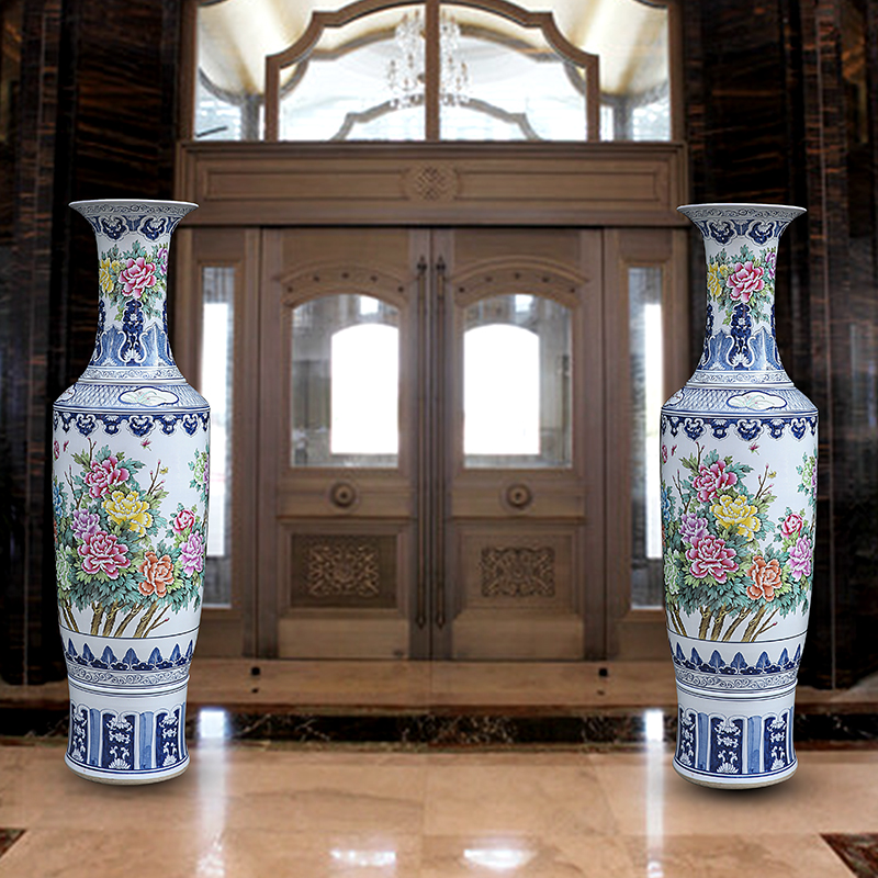 Jingdezhen ceramic hand - made pastel big vase peony home sitting room floor furnishing articles hotel adornment admiralty bottles