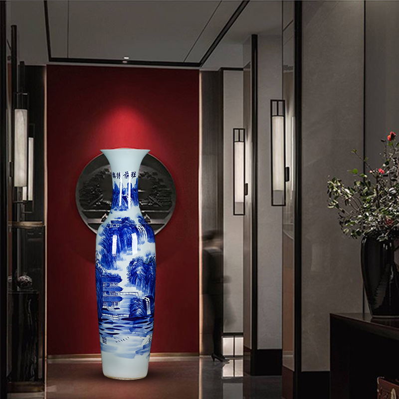 Jingdezhen ceramics of large vase hand - made scenery bright future of blue and white porcelain hotel sitting room place for the opening