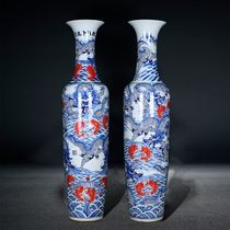 Jingdezhen ceramic ware floor large vase Kowloon eighteen carp Blossom Porcelain Bottle Living-room Guesthouse Company Opening Gift
