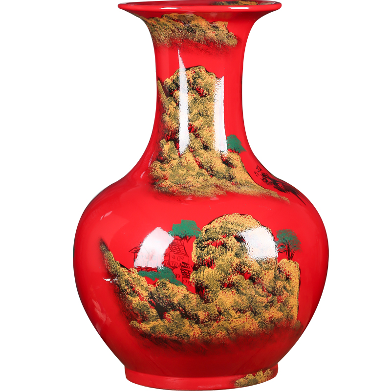 Jingdezhen ceramic floor big vase China red hand - made scenery lucky feng shui and furnishing articles and heavily bottled act the role ofing is tasted