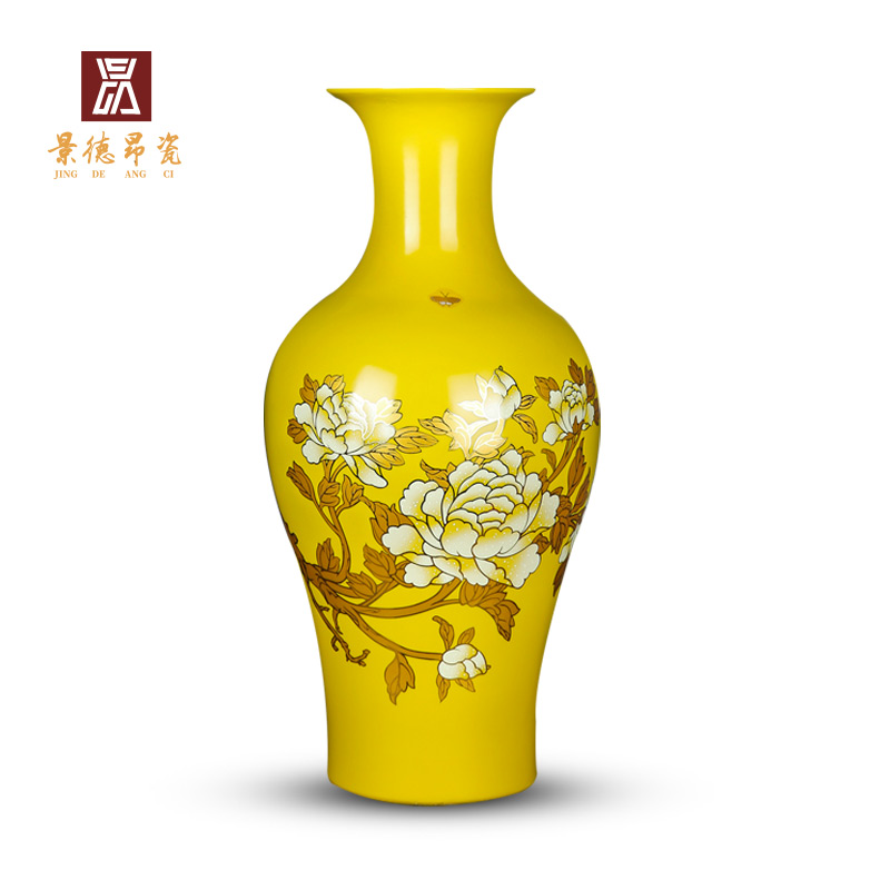 Jingdezhen ceramics high ground large vases, furnishing articles furnishing articles yellow peony sitting room porch decoration flower arrangement