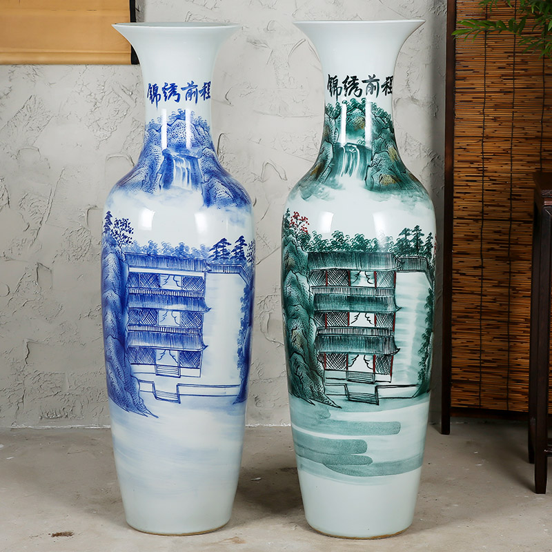 Jingdezhen ceramics landing large sitting room in blue and white porcelain vase hand - made bright future hotel furnishing articles for the opening