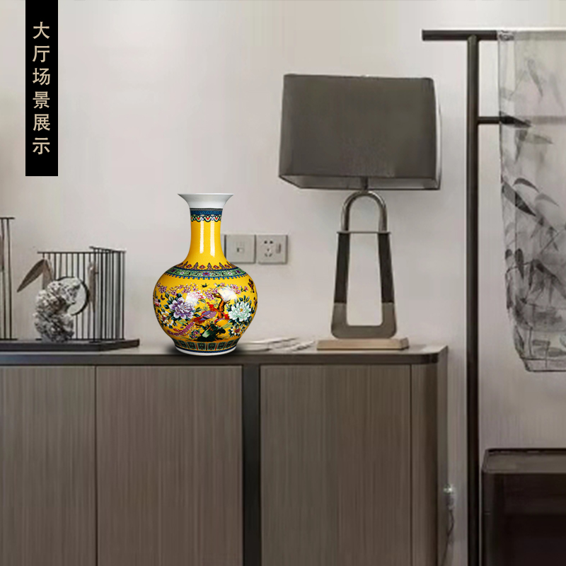 Jingdezhen ceramics home furnishing articles landing a large vase, the sitting room porch colored enamel painting of flowers and gold green bottles