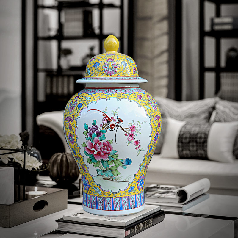 Jingdezhen ceramic general tank hand - made archaize pastel peony of large vases, sitting room of Chinese style household furnishing articles