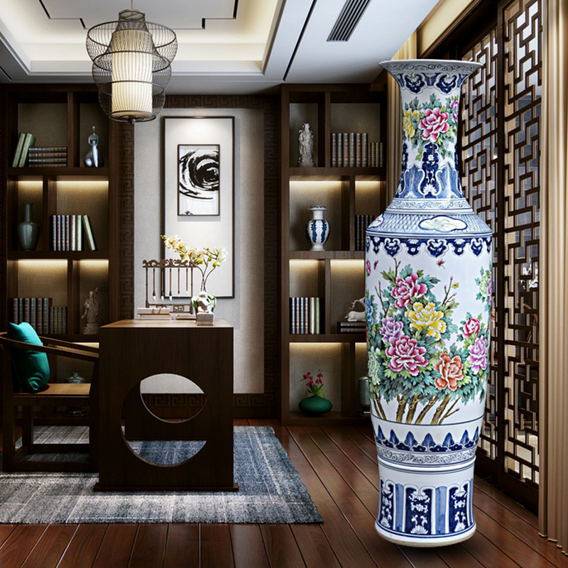 Jingdezhen ceramic hand - made pastel big vase peony home sitting room floor furnishing articles hotel adornment admiralty bottles